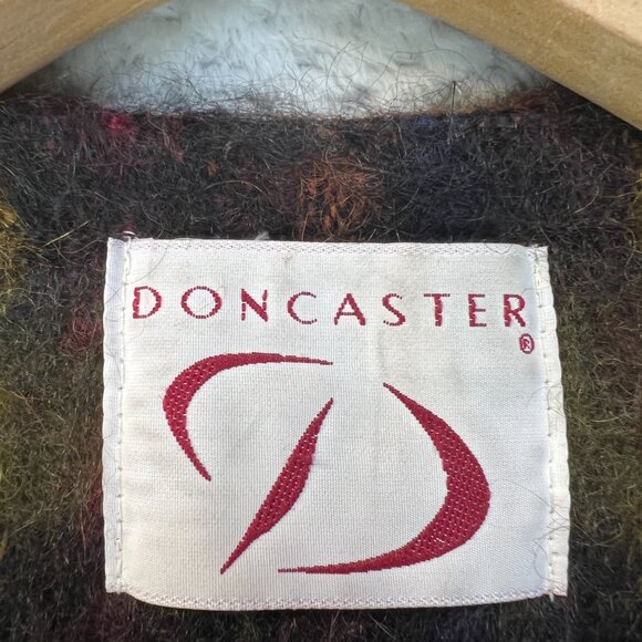 Vintage 90s DONCASTER Womens Plaid Topper Coat Mohair Blend Open A-Line Sz 6 - Picture 2 of 16